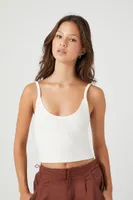 Women's Ribbed Knit Cropped Cami in Cream, XL