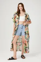 Women's Tropical Floral Print Kimono in Black Medium