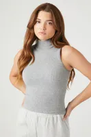 Women's Seamless Sleeveless Turtleneck Top in Heather Grey Medium