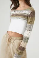 Women's Striped Shrug Sweater in Olive, XS