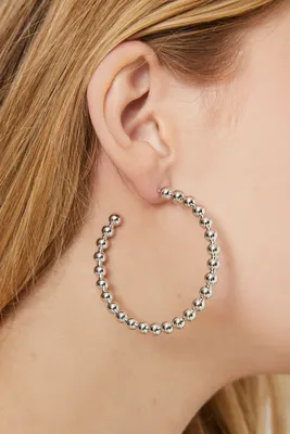 Women's Open-Ended Metal Bead Earrings in Silver