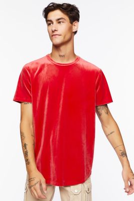 Men Velour Crew T-Shirt in Red, XL
