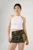 Women's Camo Cargo Pocket Mini Skirt in Olive/Brown Medium