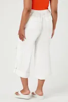 Women's Twill Cropped Cargo Pants in White, 0X