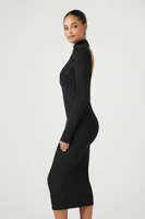 Women's Open-Back Midi Sweater Dress in Black, XS