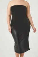 Women's Faux Leather Midi Tube Dress in Black, 2X