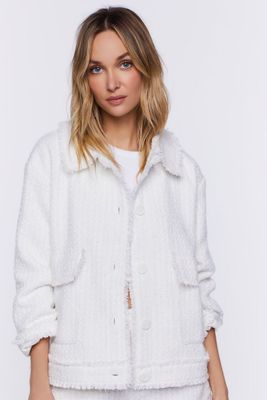 Women's Tweed Frayed-Trim Shacket in White/White Large