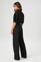 Women's Linen Snap-Button Jumpsuit in Black, XS