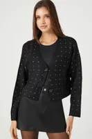 Women's Polka Dot Cardigan Sweater in Black, XS