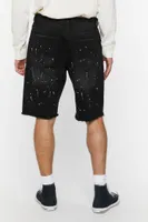 Men Paint Splatter Distressed Denim Shorts in Black, 32