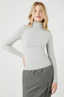 Women's Fitted Turtleneck Sweater in Heather Grey Large