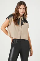 Women's Colorblock Cropped Shirt in Brown Small