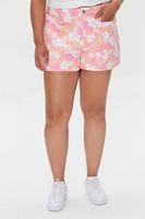 Women's Floral Print Denim Shorts in Pink, 12