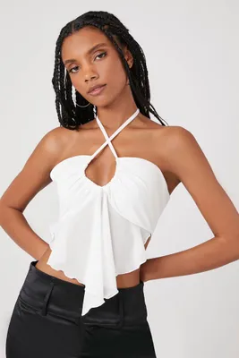 Women's Mesh Crisscross Halter Top in White, XL