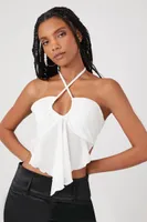 Women's Mesh Crisscross Halter Top in White, XL