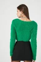 Women's Fuzzy Knit Cropped Sweater in Jelly Bean Large