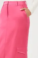 Women's Satin Cargo Maxi Skirt in Pink, XS