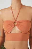 Women's Cutout O-Ring Halter Crop Top in Sienna Large