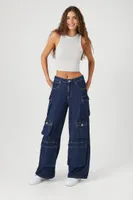 Women's High-Rise Wide-Leg Cargo Jeans Dark Denim,