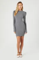 Women's Puff-Sleeve Mini Sweater Dress Charcoal