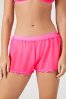 Women's Lace-Trim Mesh Shorts in Neon Pink, XL