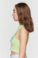 Women's Lifes A Beach Cropped Tank Top in Green Medium