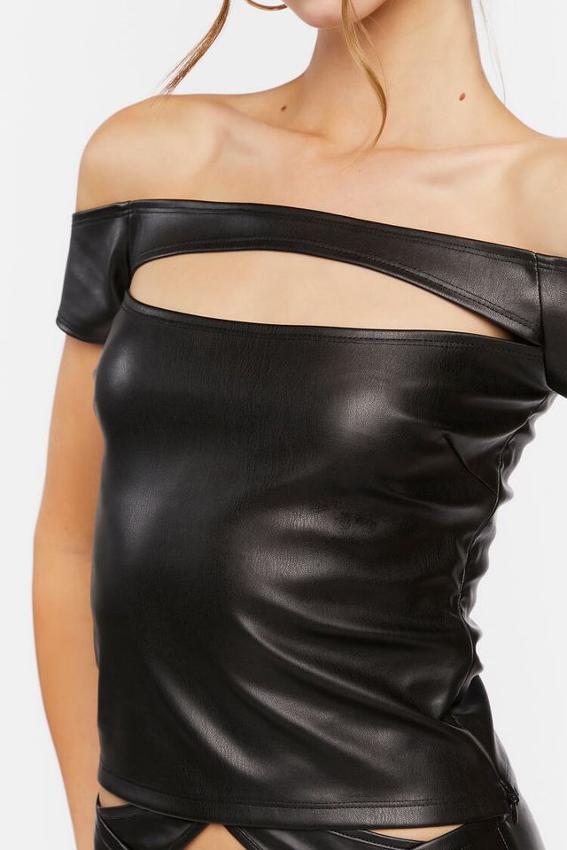 Faux Leather Cutout Crop Top