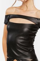 Women's Faux Leather Cutout Crop Top in Black Small