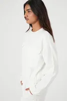 Women's Waffle Knit Pocket Pullover in Cream Small