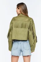 Women's Faux Suede Fringe Trucker Jacket Medium