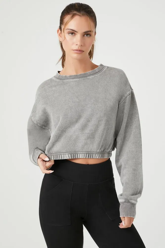 Women's Active Fleece Cropped Pullover in Dark Grey Small