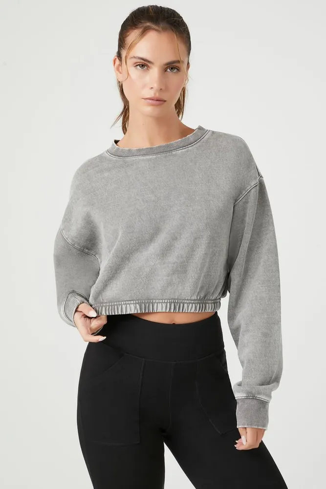 Women's Active Fleece Cropped Pullover in Dark Grey Medium