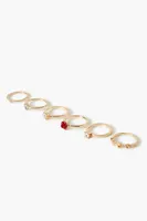 Women's Rhinestone Rose Ring Set in Gold/Red, 7