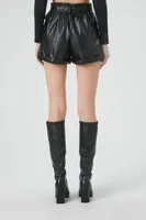 Women's Belted Faux Croc Paperbag Shorts in Black Medium