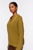 Women's Half-Button Drop-Sleeve Sweater in Light Olive Medium