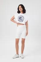 Women's California Cropped Muscle T-Shirt in White/Navy, XL