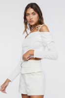 Women's Ruched Off-the-Shoulder Crop Top in White Small