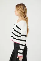 Women's Striped High-Low Cropped Sweater in Black Large