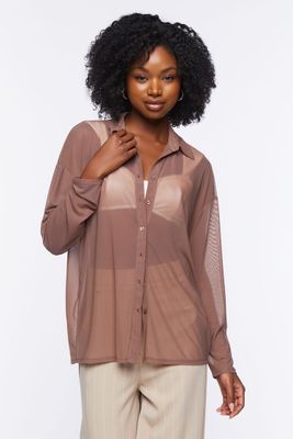 Women's Sheer Mesh Shirt in Carob, XS