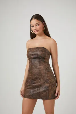 Women's Faux Leather Tube Mini Dress in Brown Large