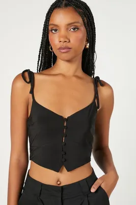 Women's Cropped Tie-Strap Cami in Black Medium