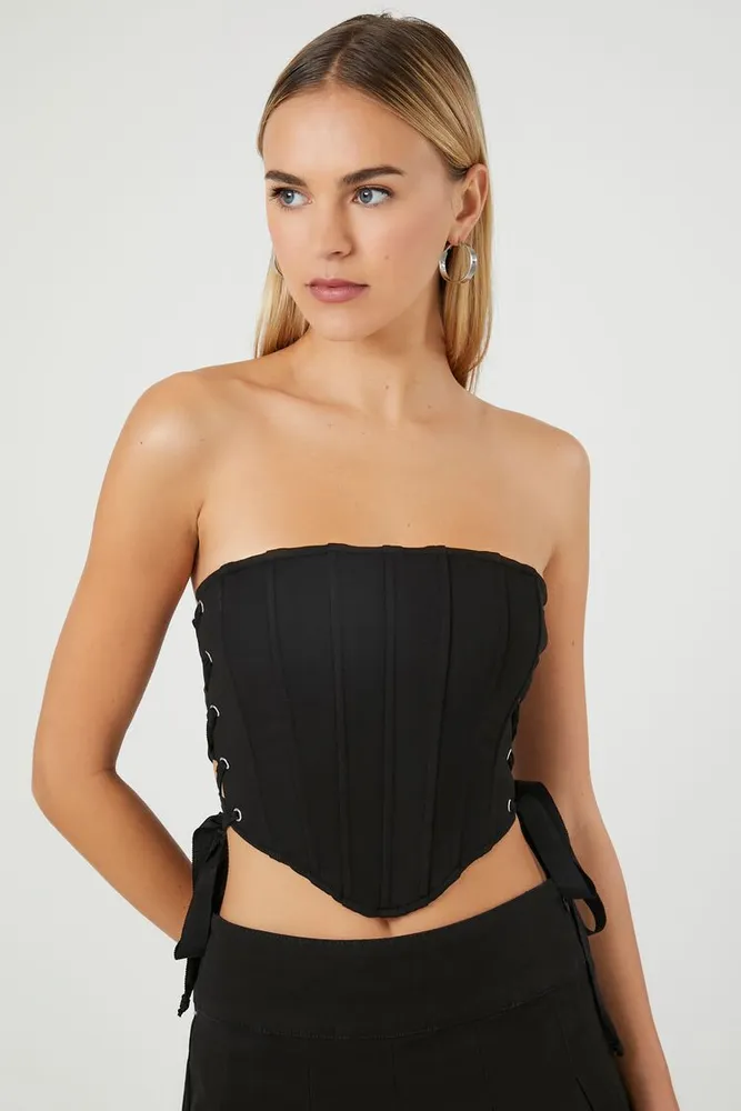 Forever 21 Women's Lace-Up Corset Tube Top in Black Large