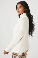 Women's Ribbed Knit Turtleneck Sweater in Cream Medium