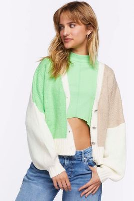 Women's Colorblock Cardigan Sweater in Mint Small