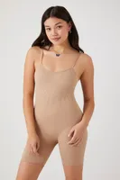 Women's Fitted Rib-Knit Cami Romper in Nude Large