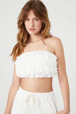 Women's Ruffle Cropped Tube Top in White Large