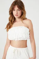 Women's Ruffle Cropped Tube Top White