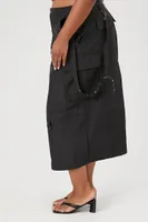 Women's Cargo Midi Skirt in Black, 1X