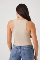 Women's Rib-Knit Cropped Tank Top in Taupe Medium