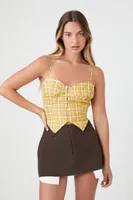 Women's Plaid Bustier Crop Top in Yellow Medium